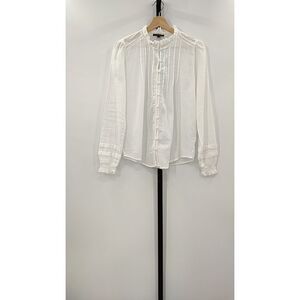 Quince White Ruffled Button-Front Blouse